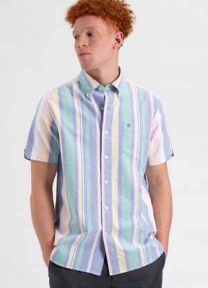 Camicie Ben Sherman Short Sleeve Brighton Oxford Organic Stripe Colorate Strisce | 739182-IGH