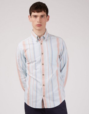 Camicie Ben Sherman The Oxford Ivy Stripe Long-Sleeve Blu | 893014-EBV