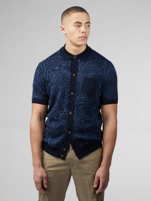 Maglieria Ben Sherman B by Ben Sherman Swirl Jacquard Button Through Polo Blu Marino | 601352-YAE