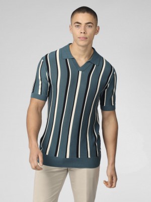 Maglieria Ben Sherman Signature Vertical Stripe Open Neck Polo Verde Acqua | 958037-JBO