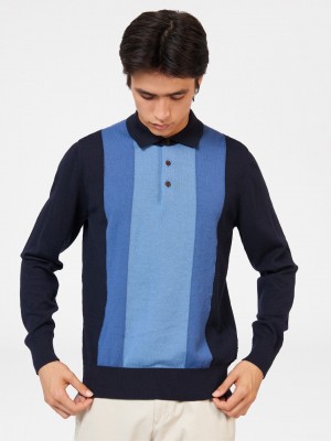 Maglioni A Polo Ben Sherman Block Stripe Merino Blu Marino | 167924-HMZ