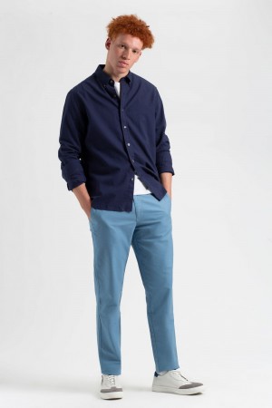 Pantaloni Ben Sherman Beatnik Oxford Slim Taper Garment Dye Chino Blu | 651839-NGE