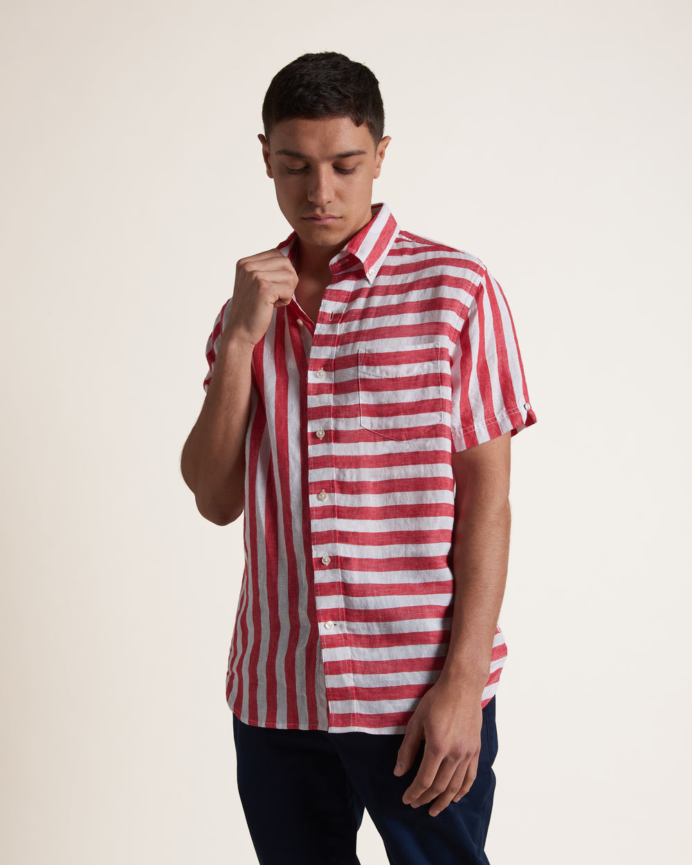 Camicie Ben Sherman B by Ben Sherman Candy Stripe Linen Short Sleeve Rosa Rosse | 396178-UTP