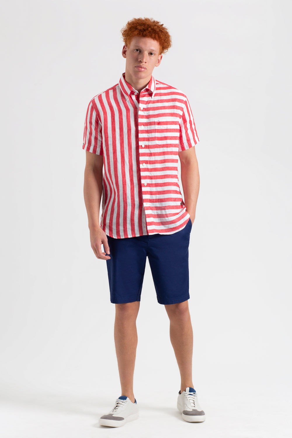 Camicie Ben Sherman B by Ben Sherman Candy Stripe Linen Short Sleeve Rosa Rosse | 396178-UTP