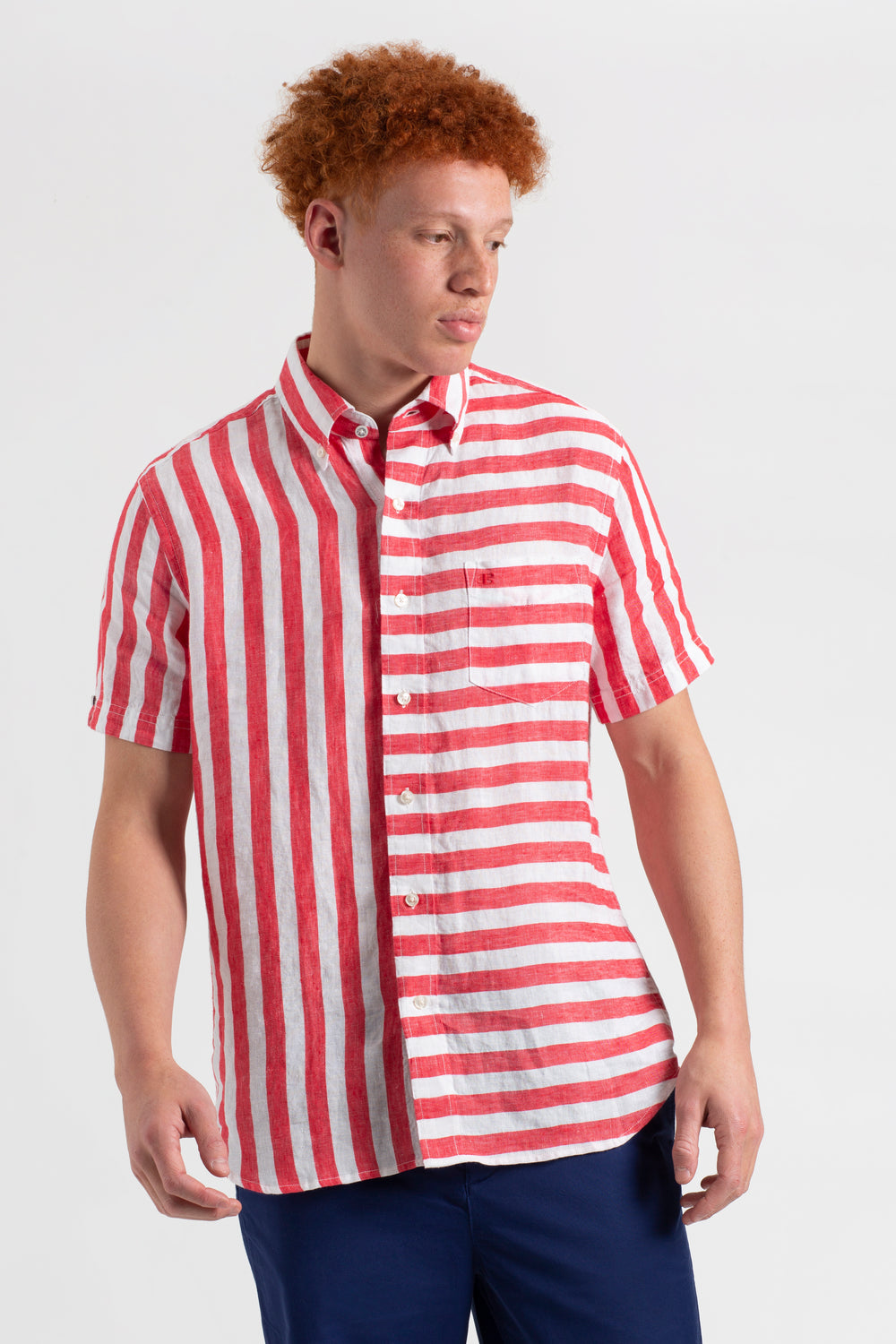 Camicie Ben Sherman B by Ben Sherman Candy Stripe Linen Short Sleeve Rosa Rosse | 396178-UTP