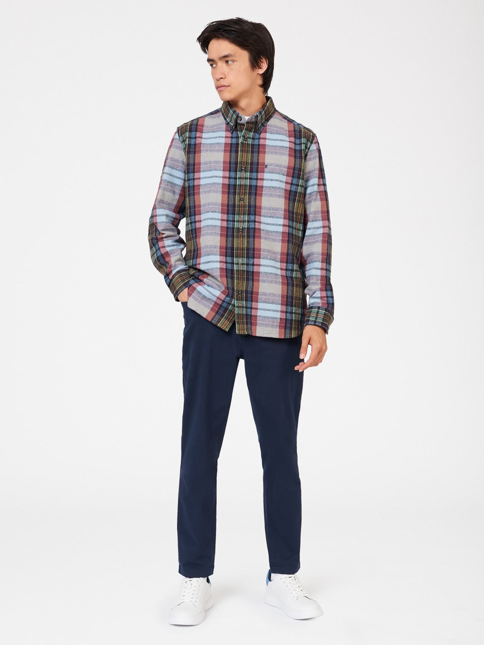 Camicie Ben Sherman Brushed Multicolour Check Oxford Blu | 269347-IXK