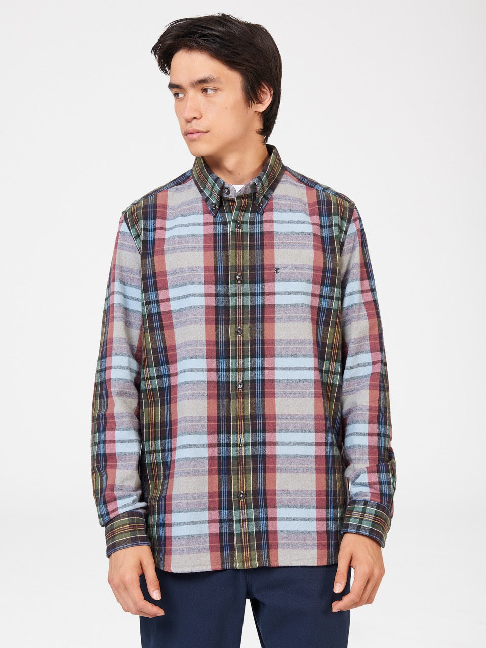 Camicie Ben Sherman Brushed Multicolour Check Oxford Blu | 269347-IXK