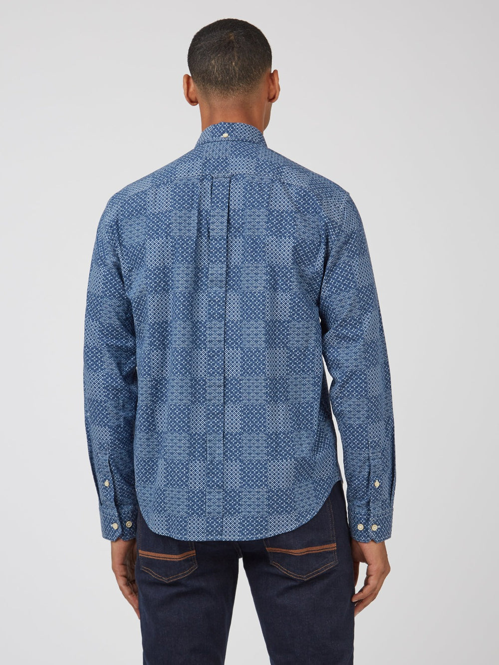 Camicie Ben Sherman Chambray Patchwork Geo Print Long-Sleeve Blu | 504681-WHV