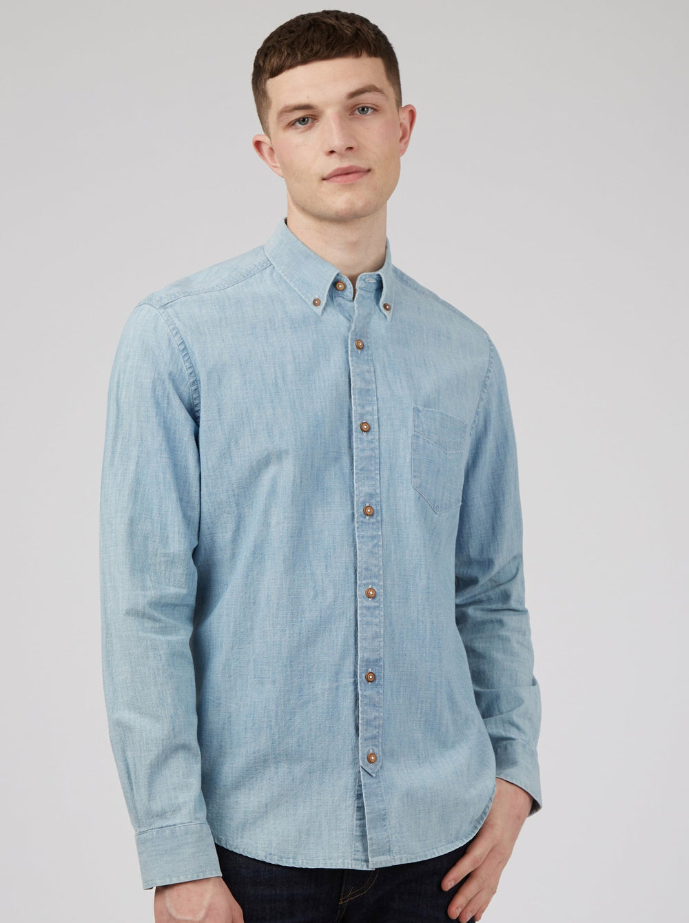 Camicie Ben Sherman Long-Sleeve Chambray Blu Blu Marino | 342586-ULK