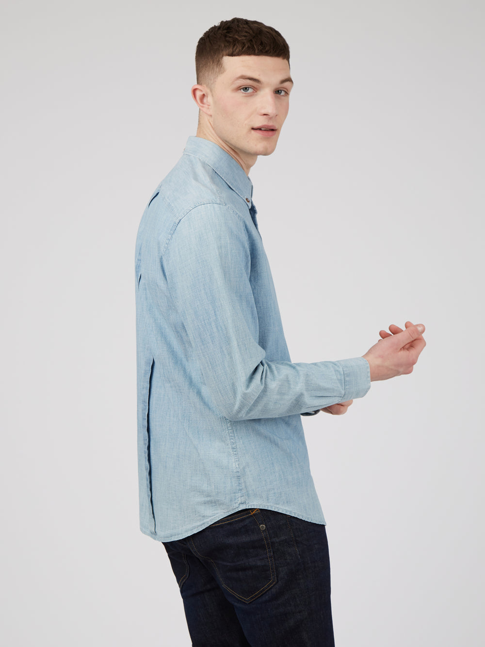 Camicie Ben Sherman Long-Sleeve Chambray Blu Blu Marino | 342586-ULK