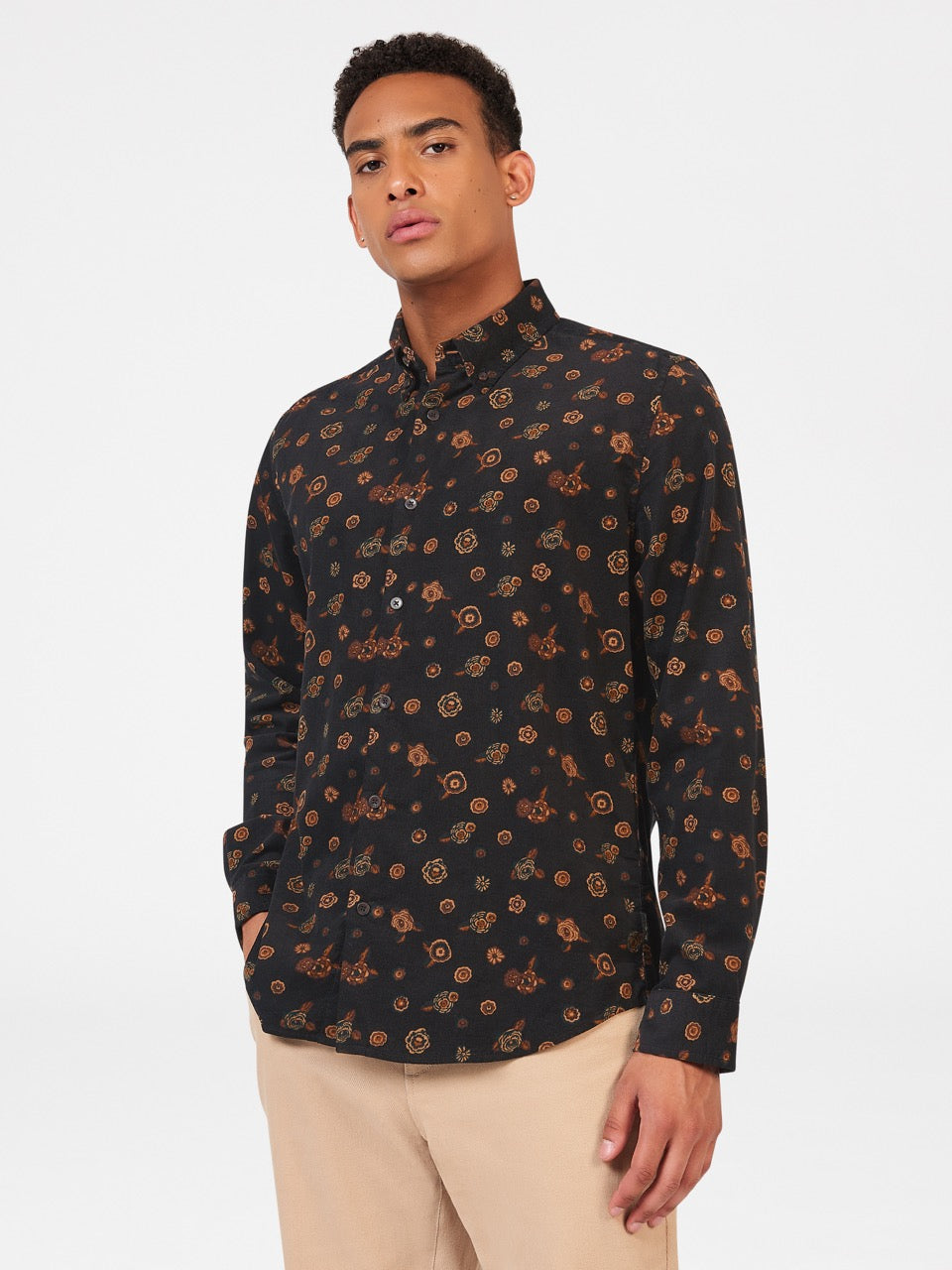 Camicie Ben Sherman Retro Floral Print Corduroy Nere | 745862-BUK