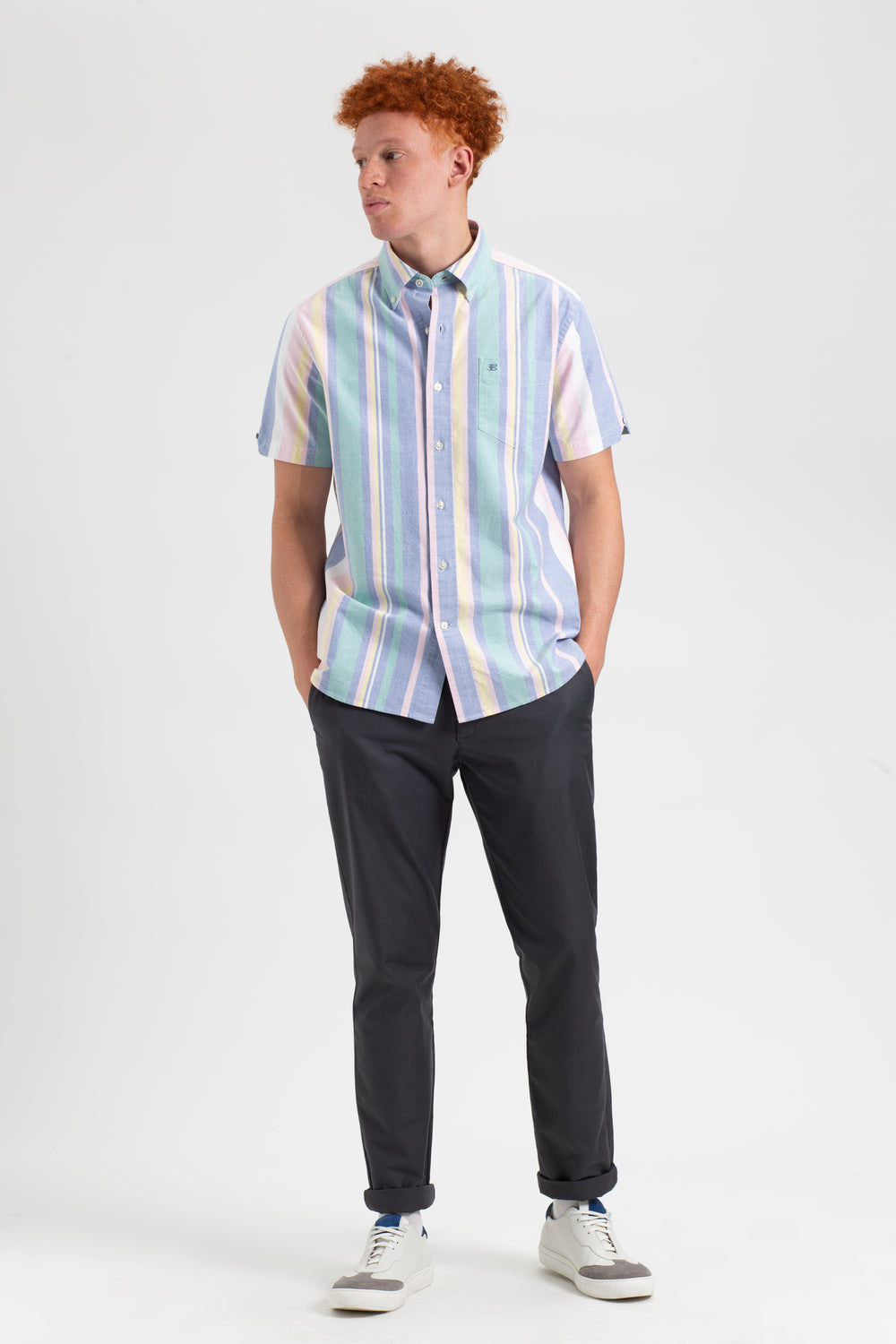 Camicie Ben Sherman Short Sleeve Brighton Oxford Organic Stripe Colorate Strisce | 739182-IGH