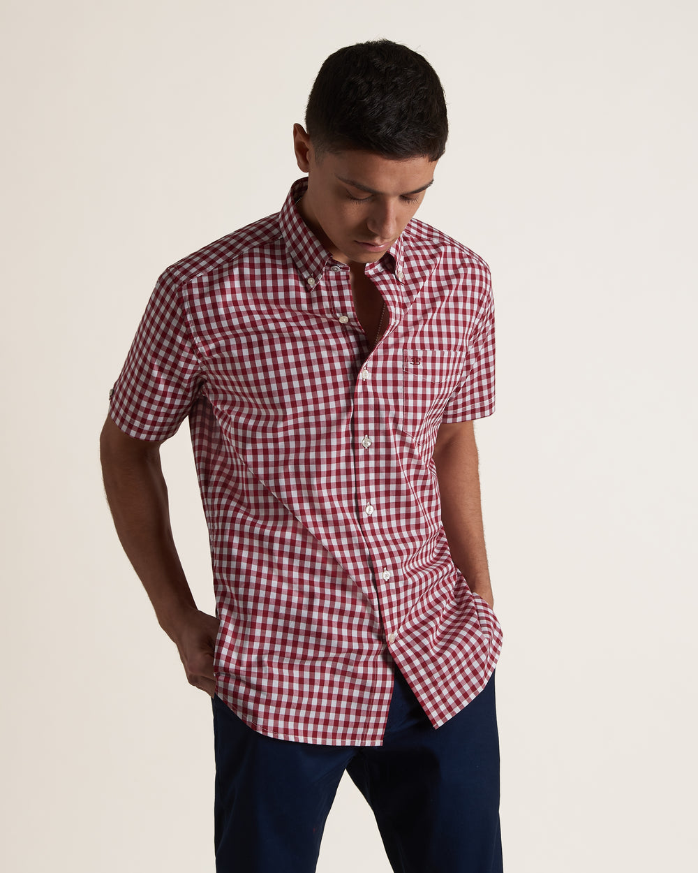 Camicie Ben Sherman Short Sleeve House Poplin Gingham Bordeaux | 597106-JPZ