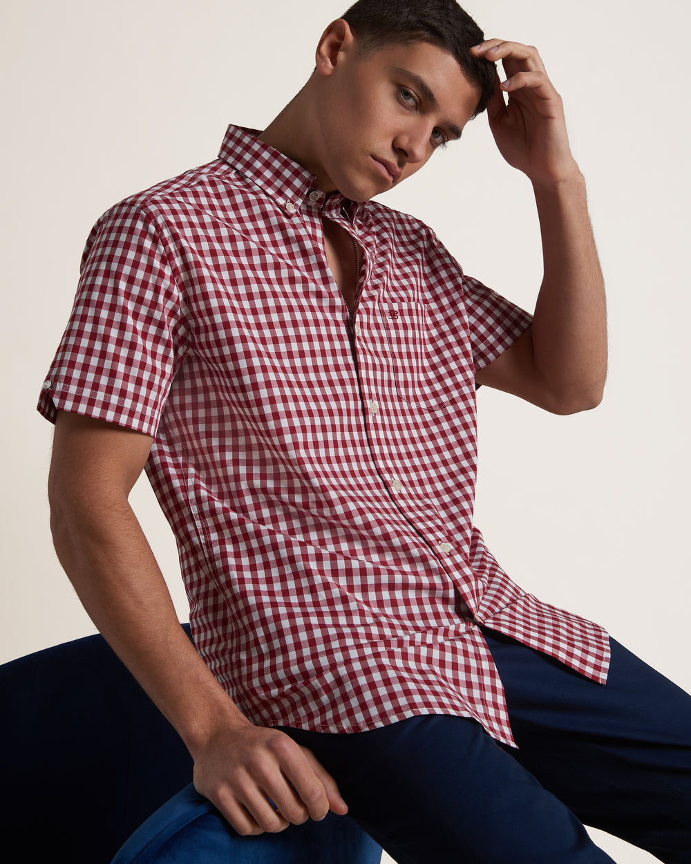 Camicie Ben Sherman Short Sleeve House Poplin Gingham Bordeaux | 597106-JPZ