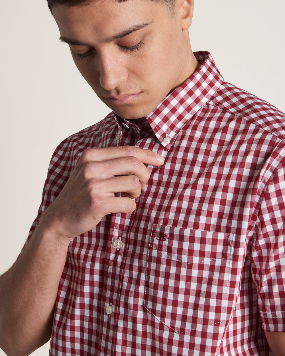 Camicie Ben Sherman Short Sleeve House Poplin Gingham Bordeaux | 597106-JPZ