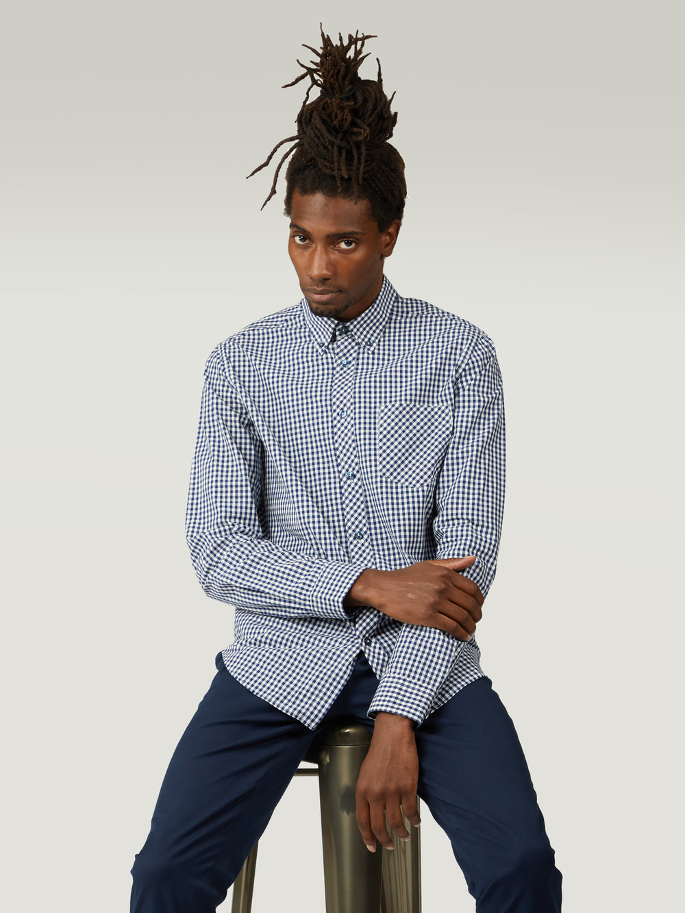 Camicie Ben Sherman Signature Long-Sleeve Gingham Blu Scuro | 290653-SDW