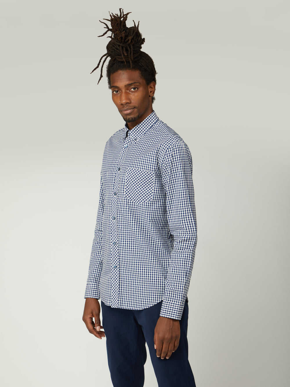 Camicie Ben Sherman Signature Long-Sleeve Gingham Blu Scuro | 290653-SDW