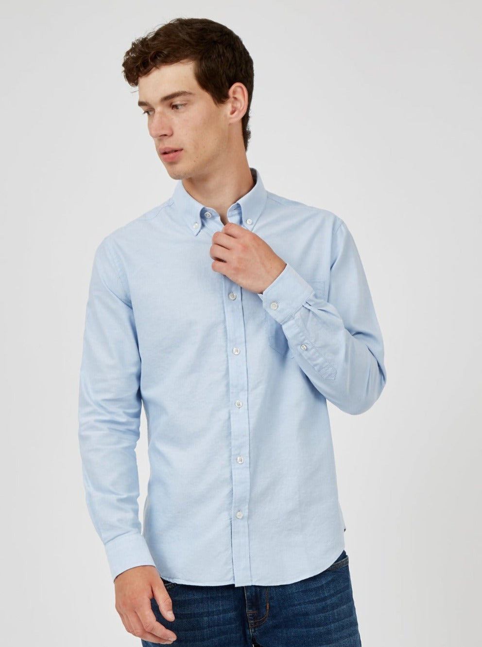 Camicie Ben Sherman Signature Organic Long-Sleeve Oxford Blu | 046532-GTD