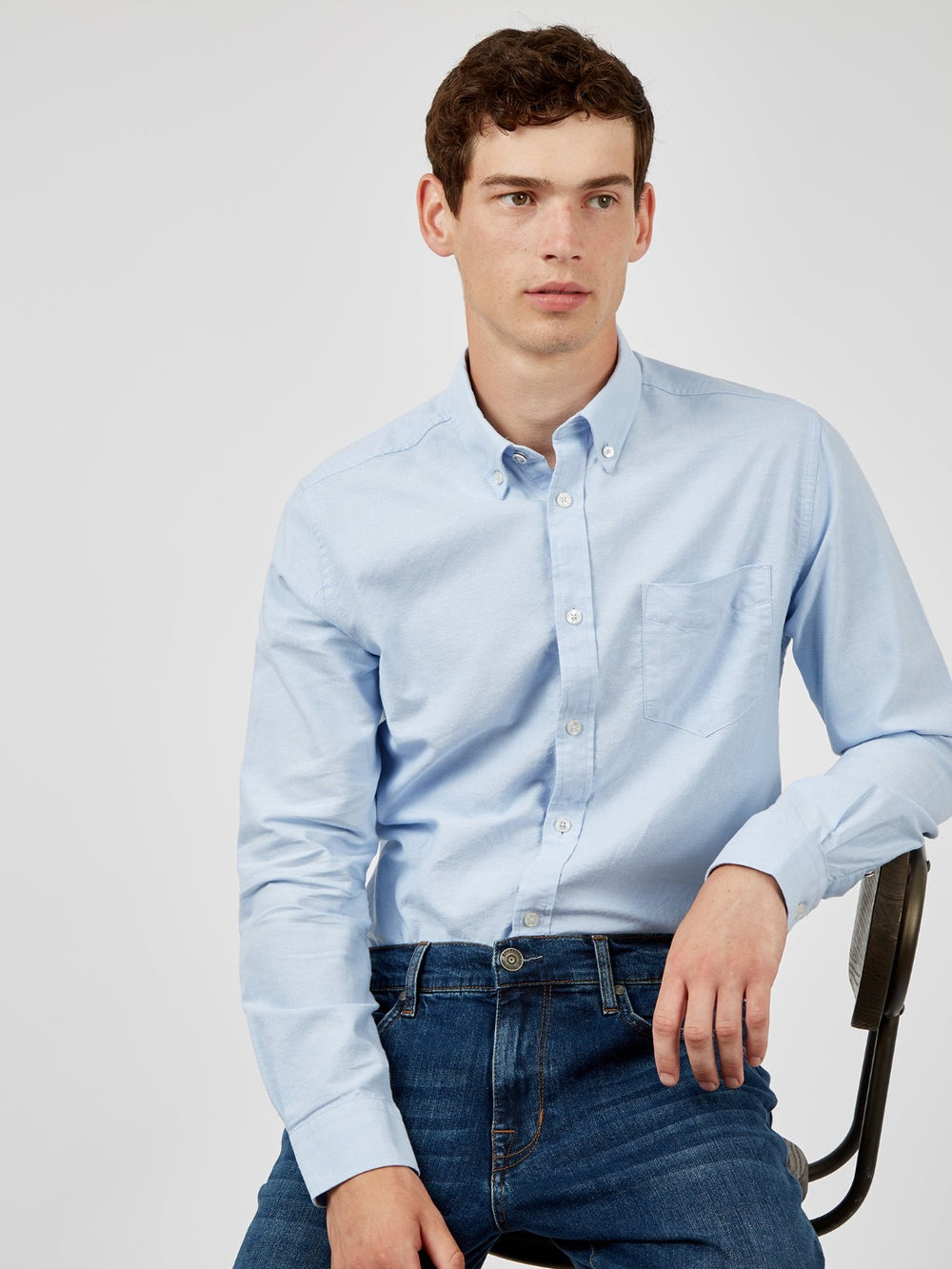 Camicie Ben Sherman Signature Organic Long-Sleeve Oxford Blu | 046532-GTD