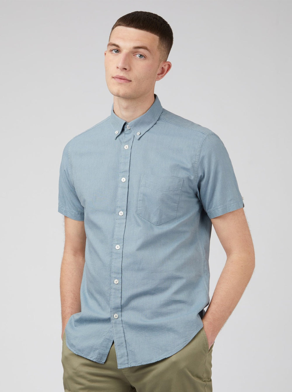 Camicie Ben Sherman Signature Organic Short-Sleeve Oxford Shadow Blu Grigie | 574628-UBE