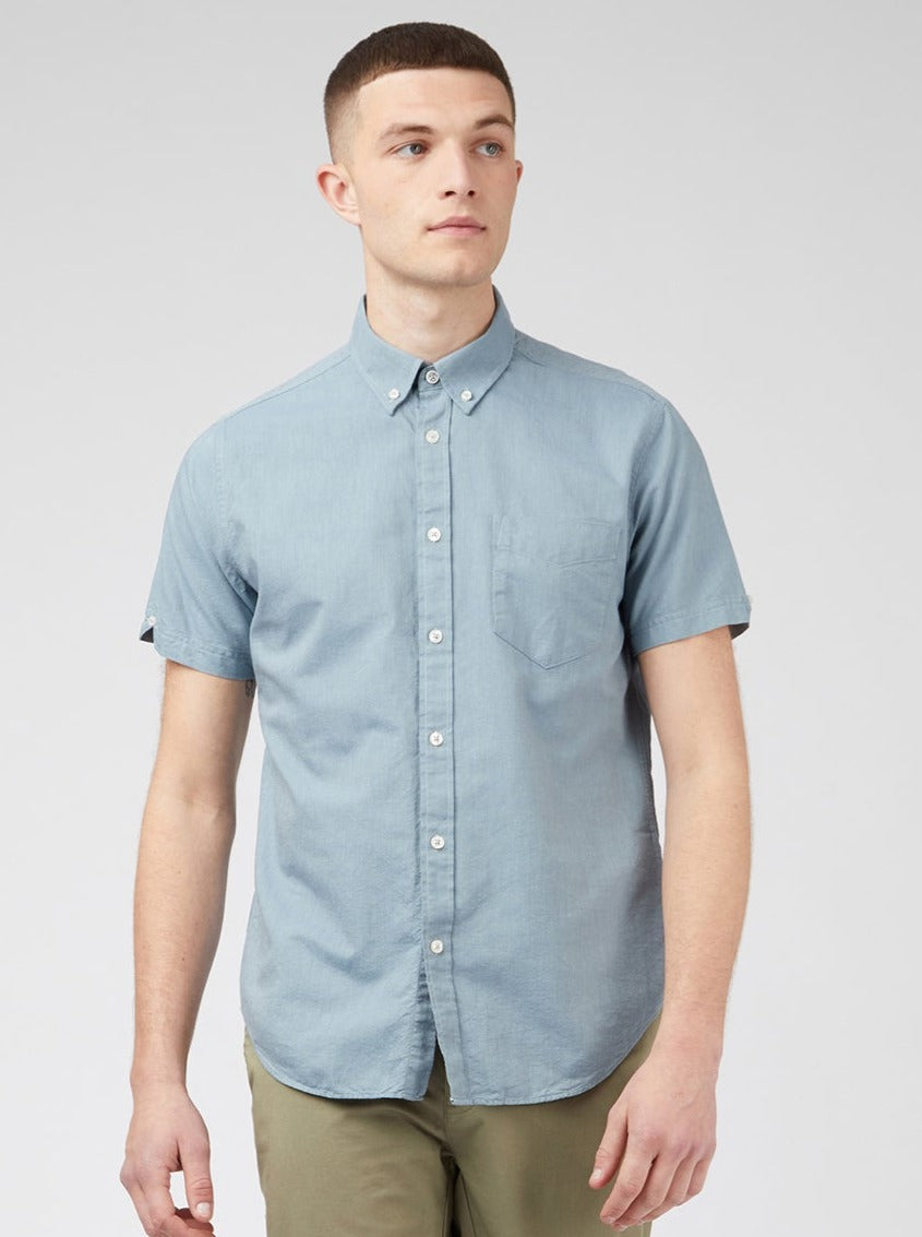 Camicie Ben Sherman Signature Organic Short-Sleeve Oxford Shadow Blu Grigie | 574628-UBE