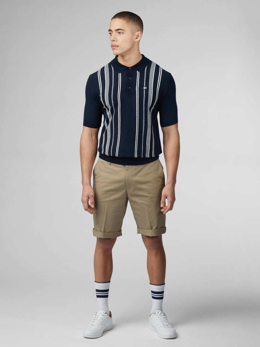 Maglieria Ben Sherman B by Ben Sherman Crinkle Cotton Stripe Polo Blu Marino | 178546-ZIH