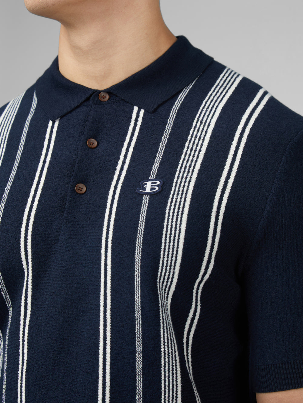 Maglieria Ben Sherman B by Ben Sherman Crinkle Cotton Stripe Polo Blu Marino | 178546-ZIH