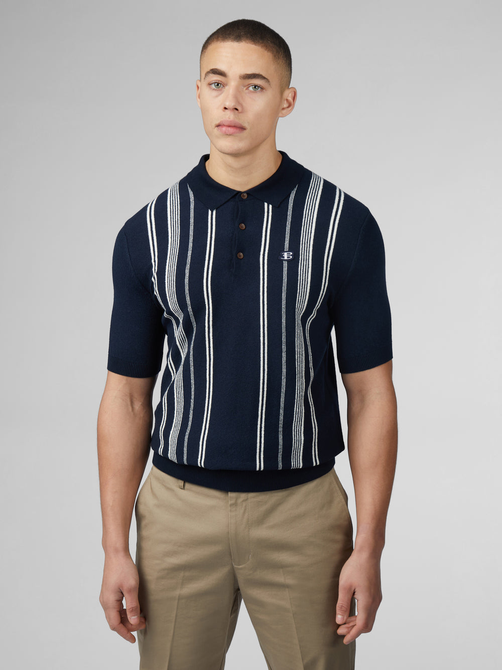 Maglieria Ben Sherman B by Ben Sherman Crinkle Cotton Stripe Polo Blu Marino | 178546-ZIH