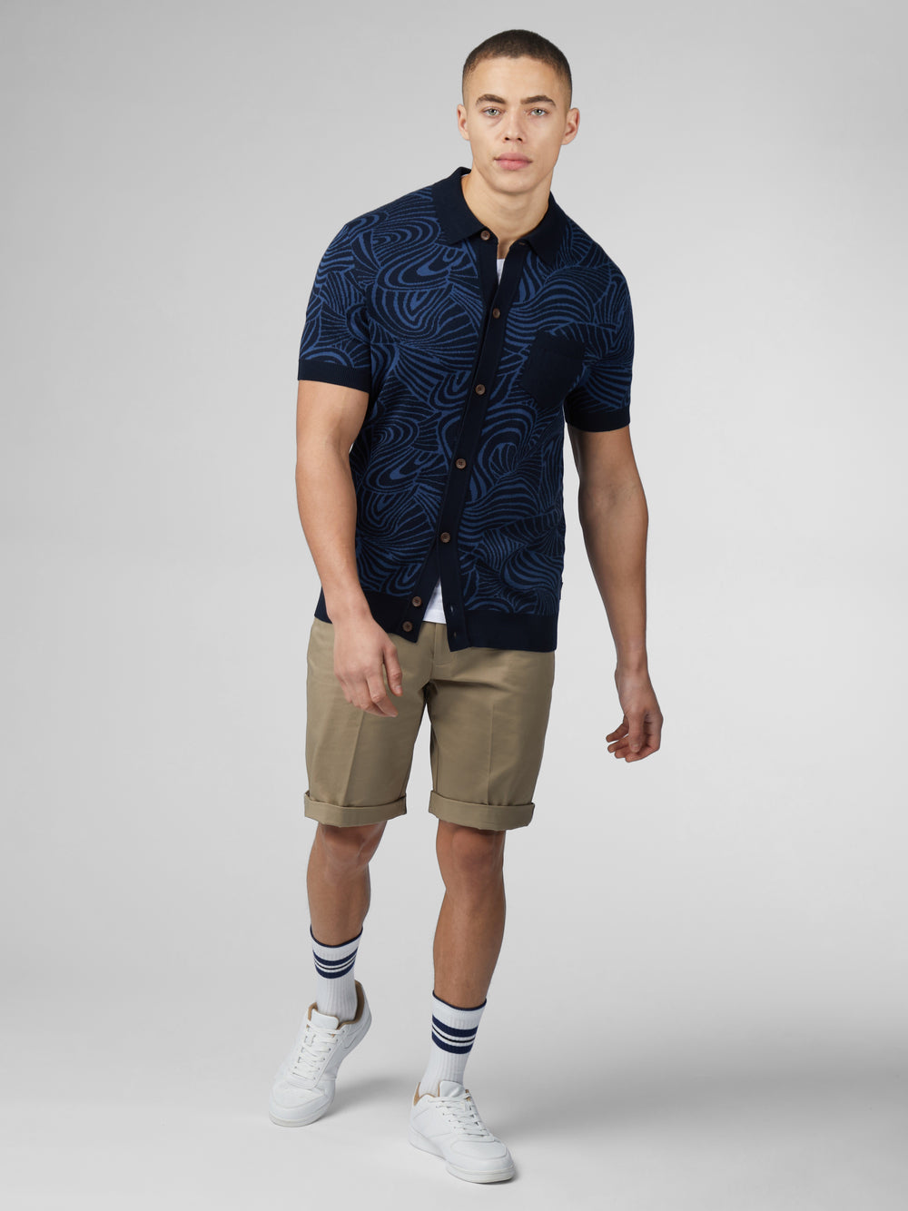 Maglieria Ben Sherman B by Ben Sherman Swirl Jacquard Button Through Polo Blu Marino | 601352-YAE