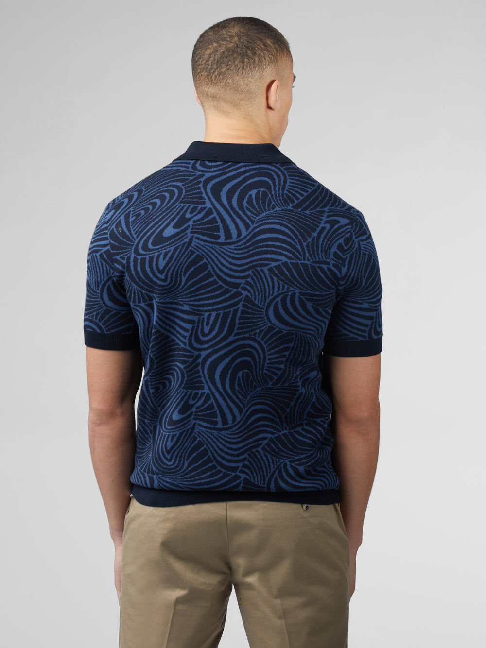 Maglieria Ben Sherman B by Ben Sherman Swirl Jacquard Button Through Polo Blu Marino | 601352-YAE