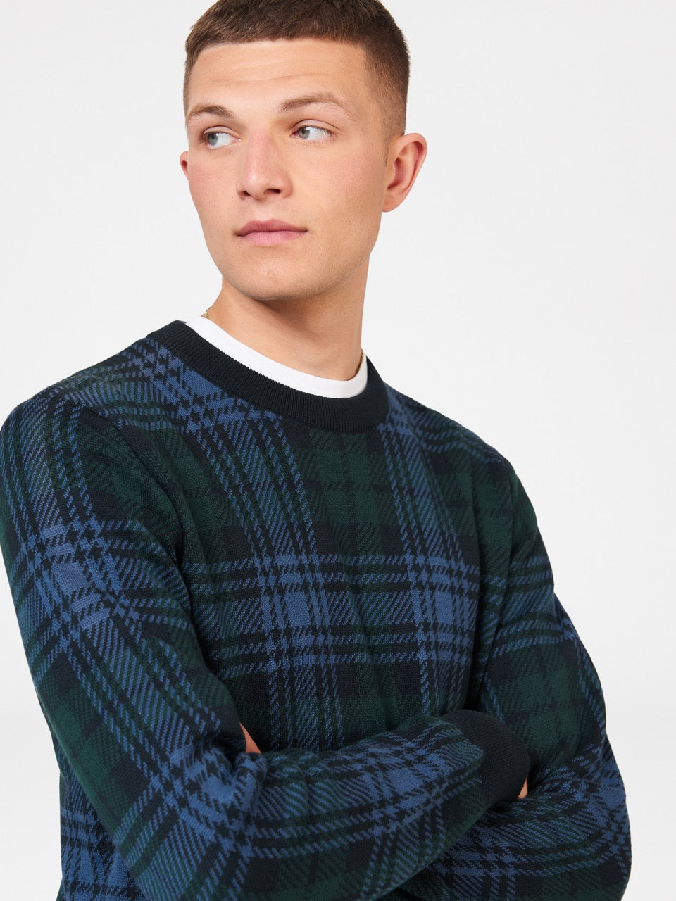 Maglieria Ben Sherman Blackwatch Check Crewneck Nere | 960147-LQE