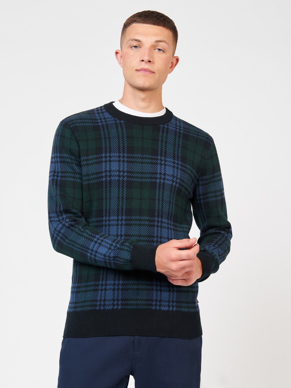 Maglieria Ben Sherman Blackwatch Check Crewneck Nere | 960147-LQE