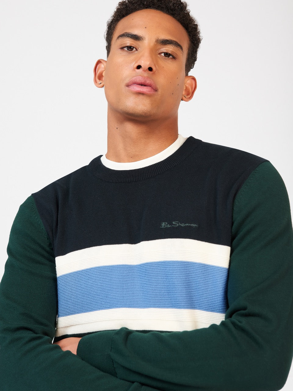 Maglieria Ben Sherman Chest Stripe Crewneck Verdi Scuro | 048216-QHM