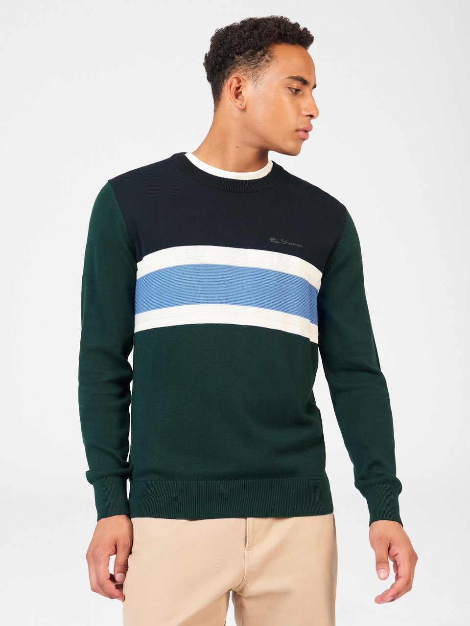 Maglieria Ben Sherman Chest Stripe Crewneck Verdi Scuro | 048216-QHM