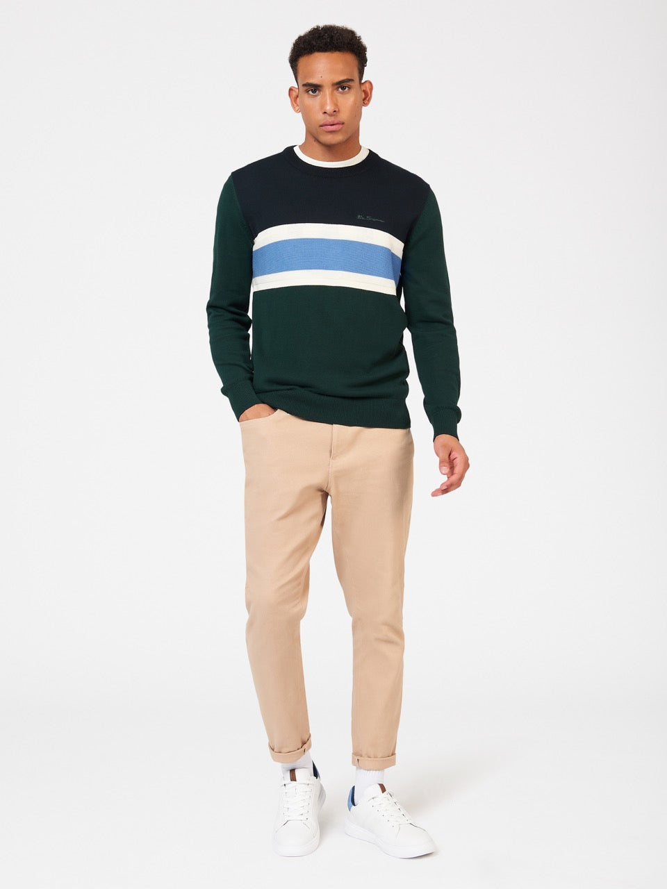 Maglieria Ben Sherman Chest Stripe Crewneck Verdi Scuro | 048216-QHM