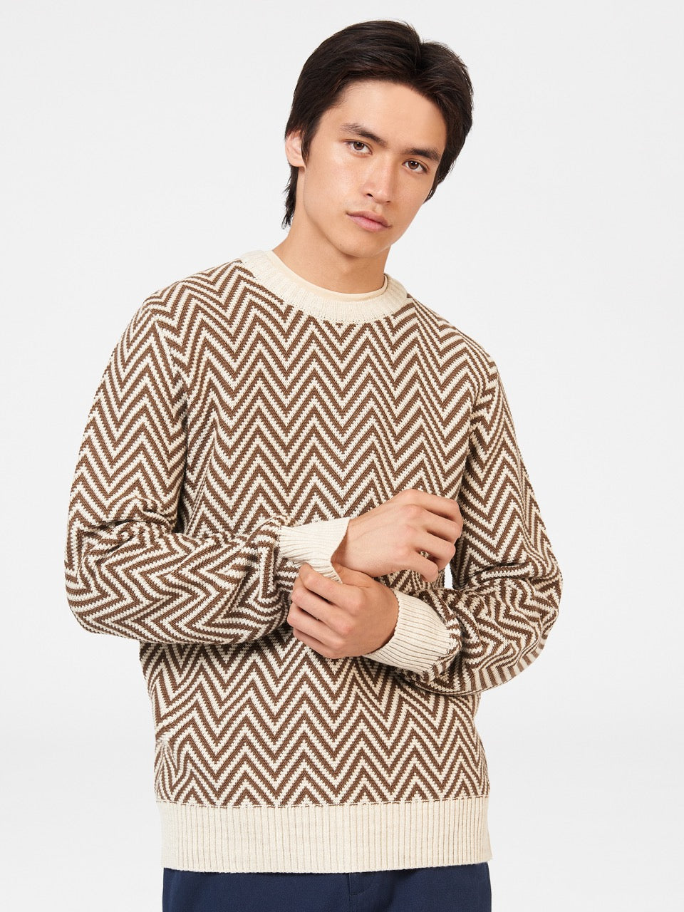 Maglieria Ben Sherman Chevron Jacquard Crewneck Bianche | 182594-XEY