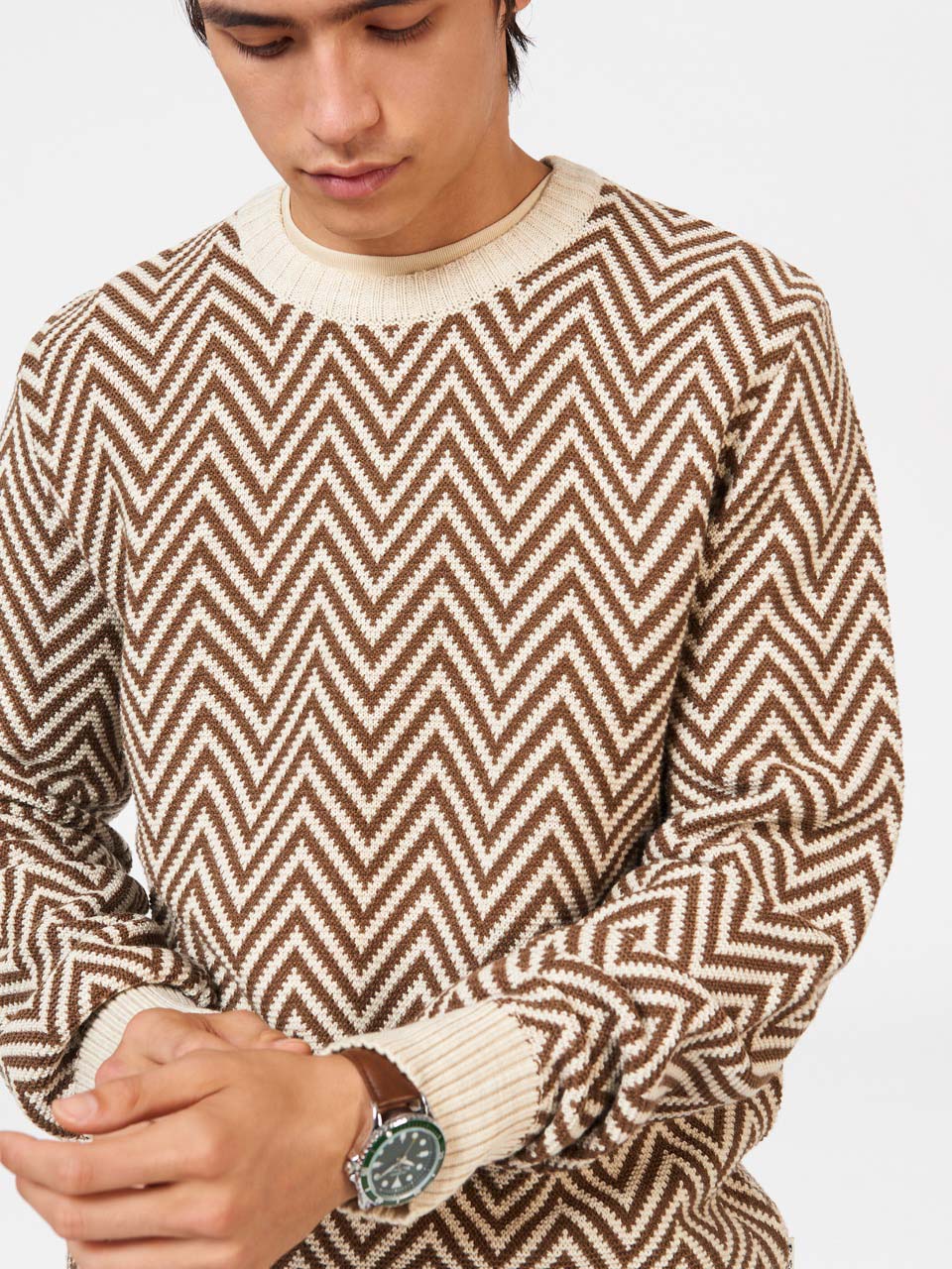 Maglieria Ben Sherman Chevron Jacquard Crewneck Bianche | 182594-XEY