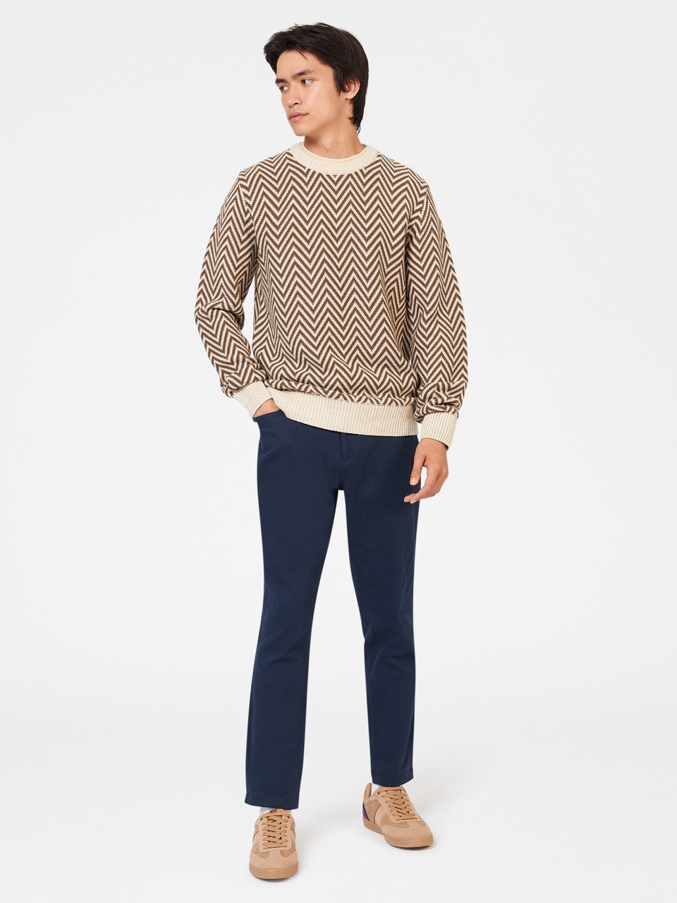 Maglieria Ben Sherman Chevron Jacquard Crewneck Bianche | 182594-XEY