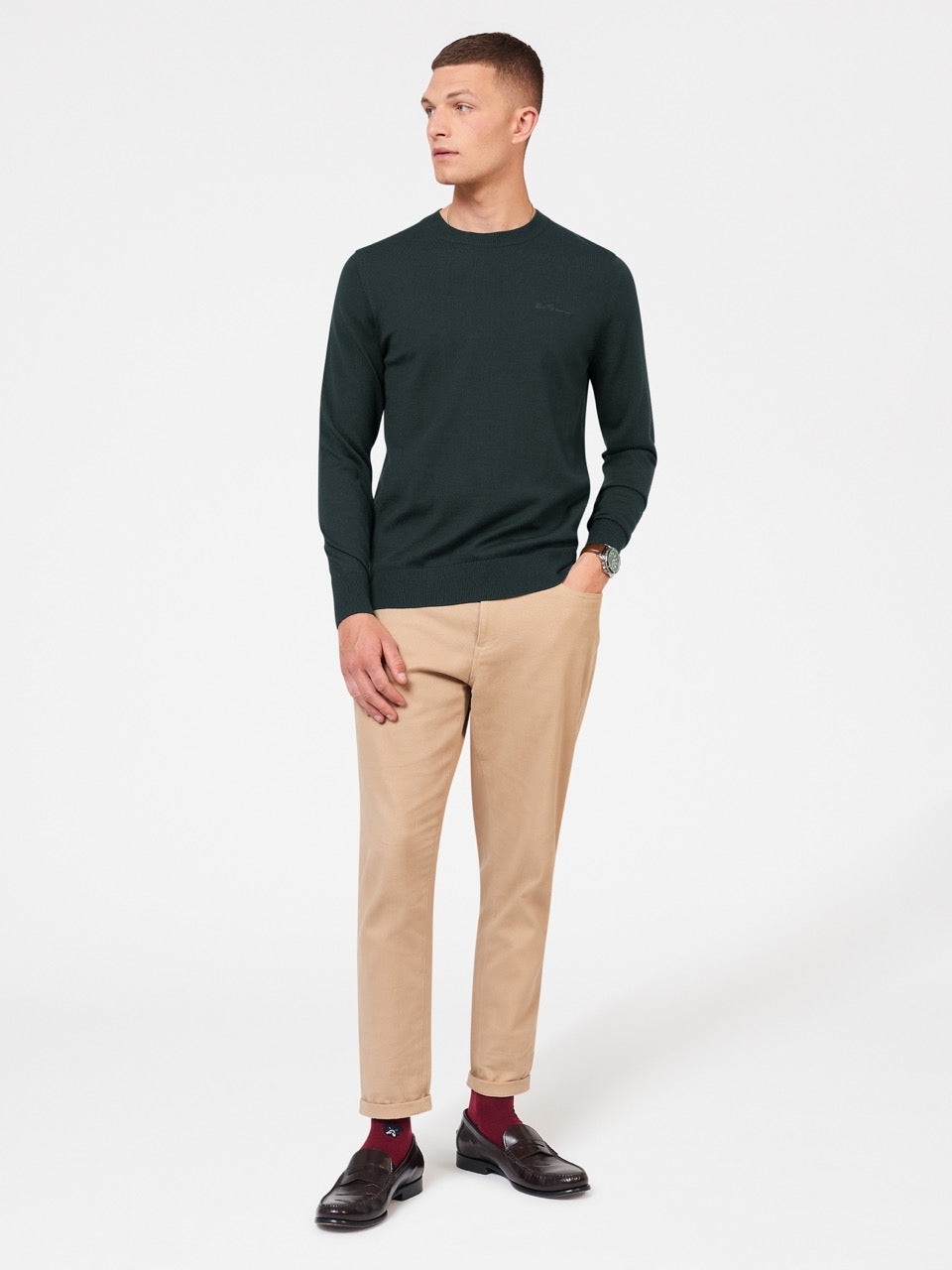 Maglieria Ben Sherman Signature Merino Crewneck Verdi Scuro | 529074-PNK