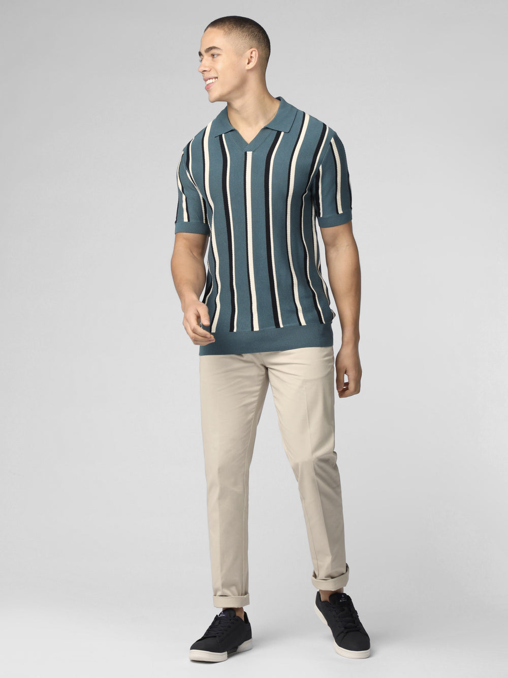 Maglieria Ben Sherman Signature Vertical Stripe Open Neck Polo Verde Acqua | 958037-JBO