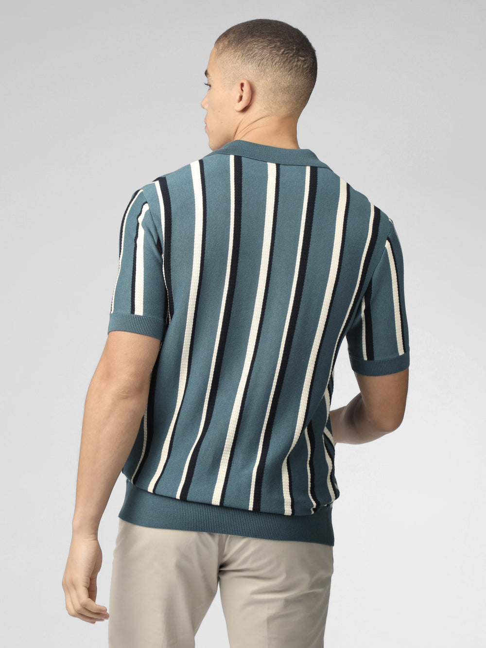 Maglieria Ben Sherman Signature Vertical Stripe Open Neck Polo Verde Acqua | 958037-JBO