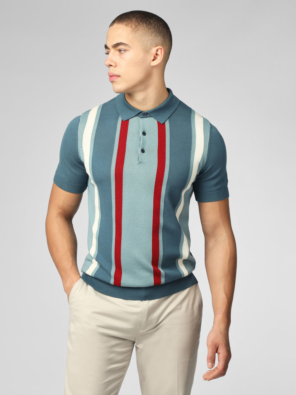 Maglieria Ben Sherman Signature Vertical Stripe Polo Verde Acqua | 527869-UCW