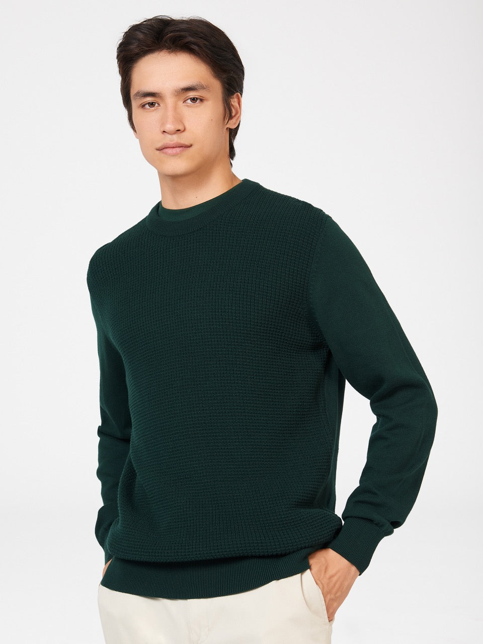 Maglieria Ben Sherman Textured Crewneck Verdi Scuro | 604957-DPC