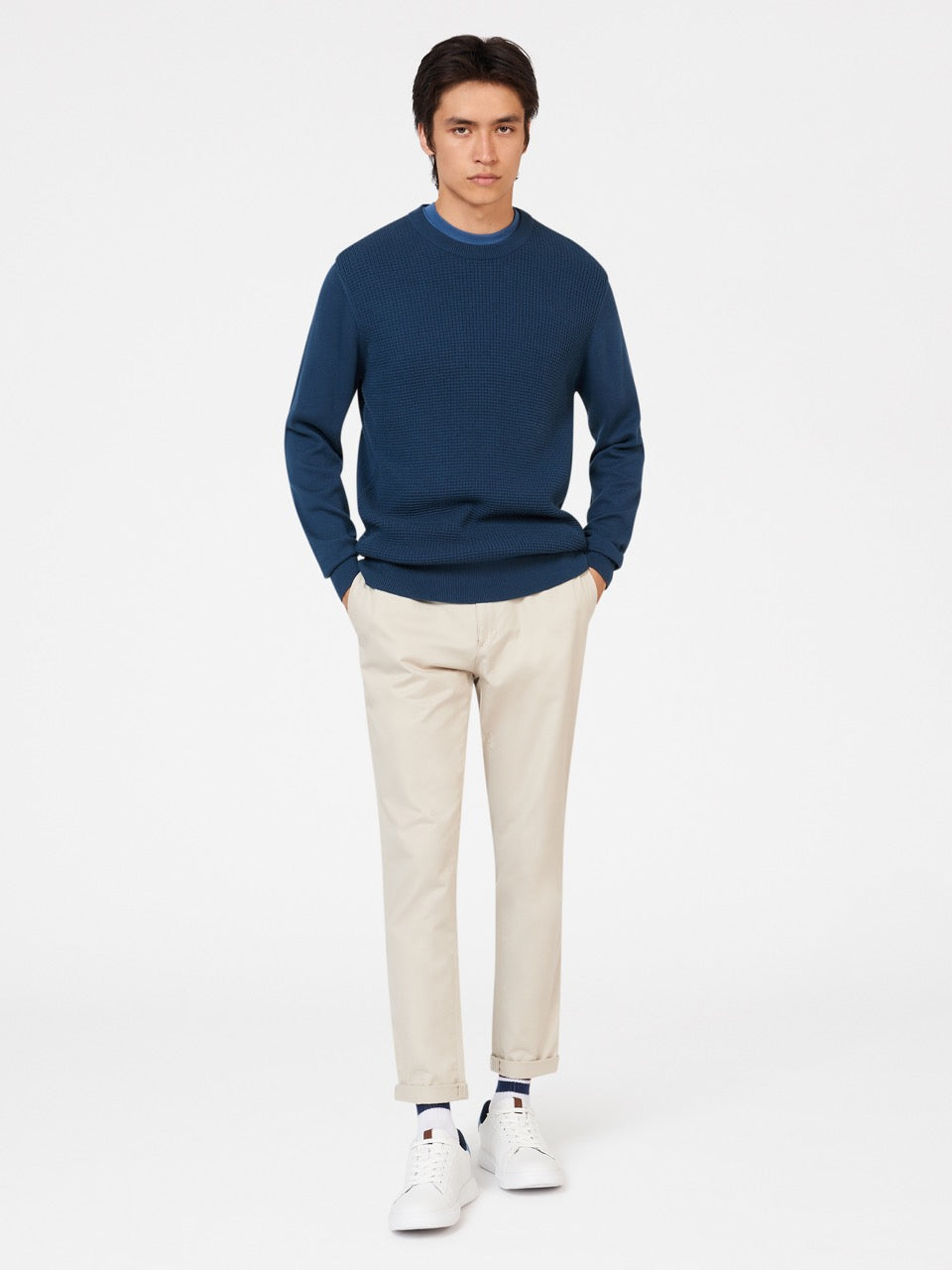 Maglieria Ben Sherman Textured Crewneck Indaco | 539826-RMC