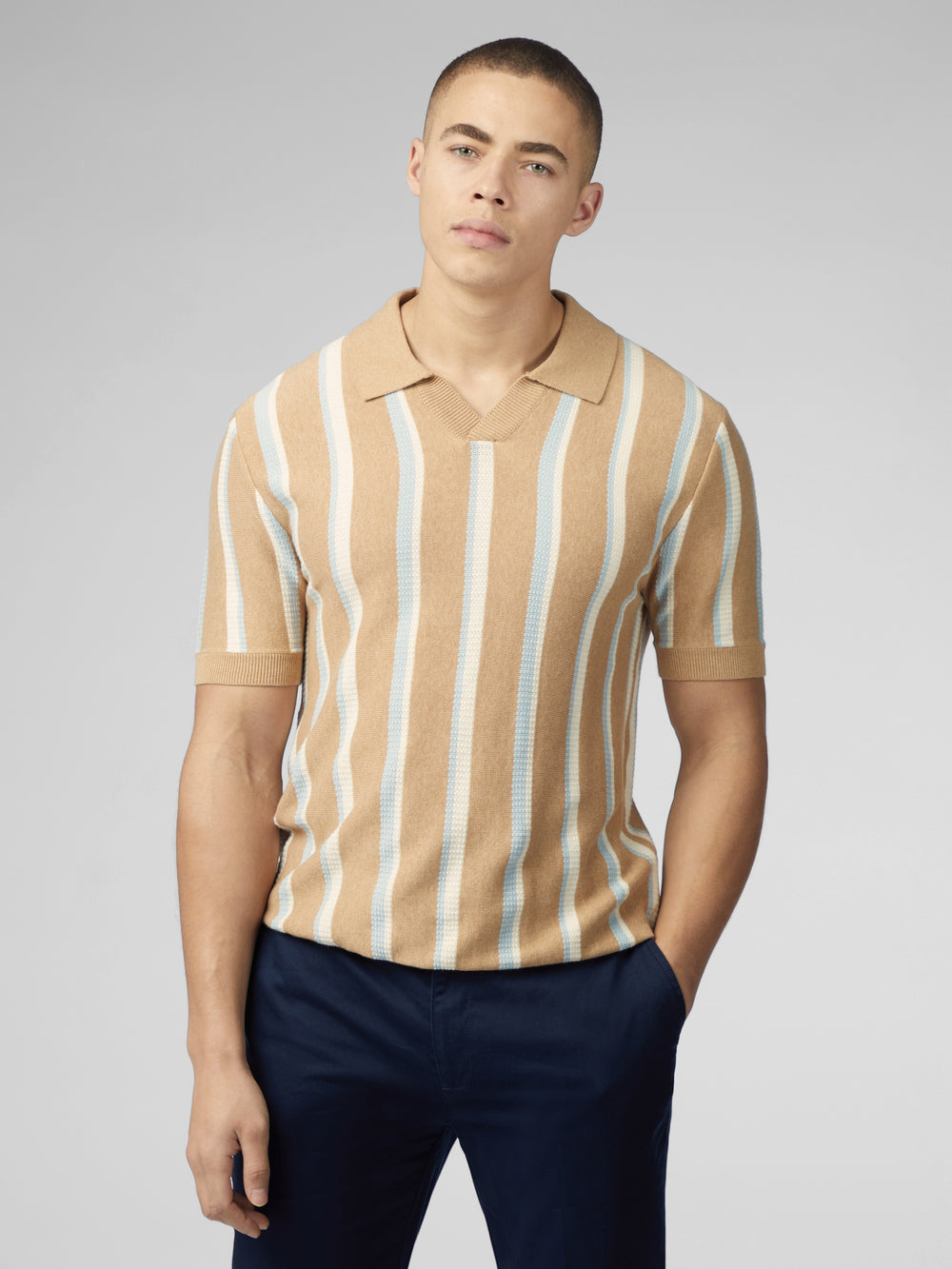 Maglieria Ben Sherman Vertical Stripe Open Neck Polo Grigie | 901824-PNT