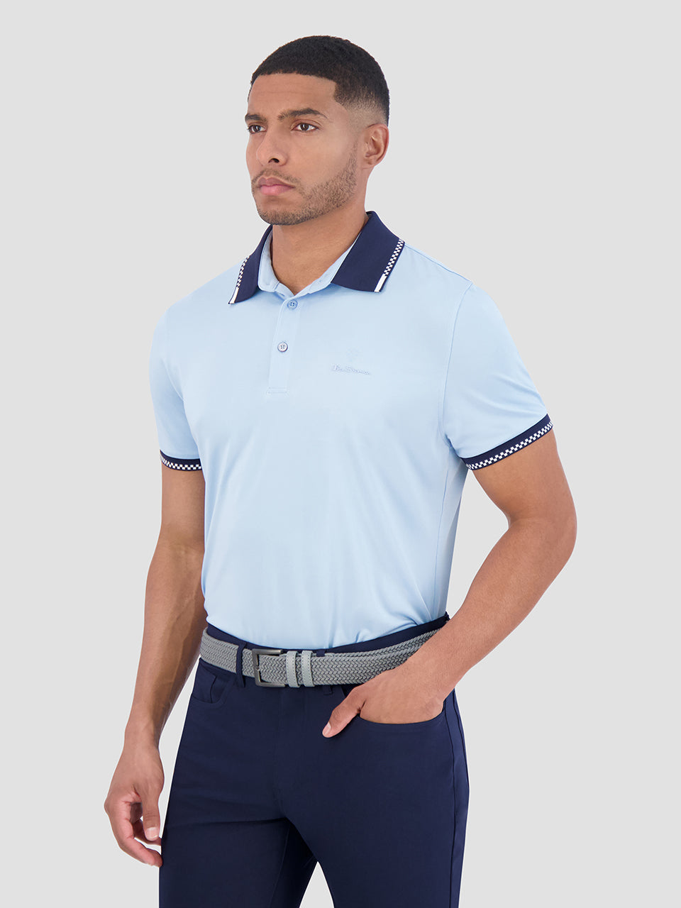 Magliette Polo Ben Sherman Checker Rib Air Pique Sports Fit Blu | 239065-RQT