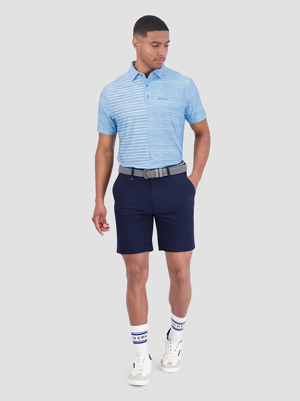 Magliette Polo Ben Sherman Melange Stripes Color Block Tech Jersey Sports Fit Azzurre | 014839-EGC