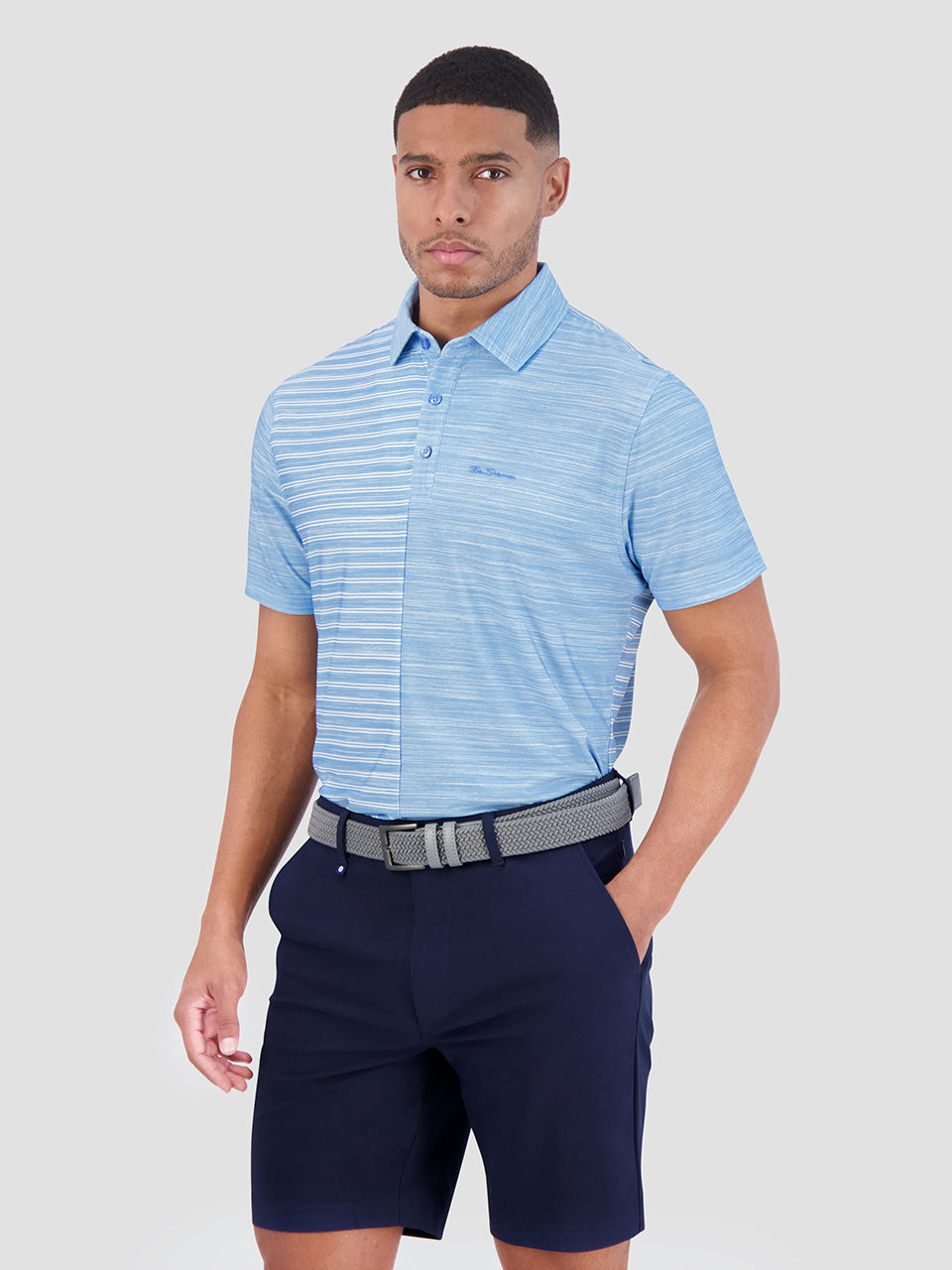 Magliette Polo Ben Sherman Melange Stripes Color Block Tech Jersey Sports Fit Azzurre | 014839-EGC