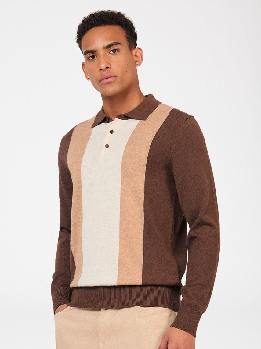 Maglioni A Polo Ben Sherman Block Stripe Merino Cioccolato | 284569-BXN