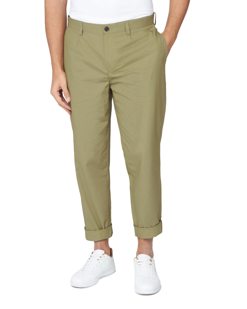 Pantaloni Ben Sherman Poplin Relaxed-Taper Pleated Verde Oliva | 671932-MZU